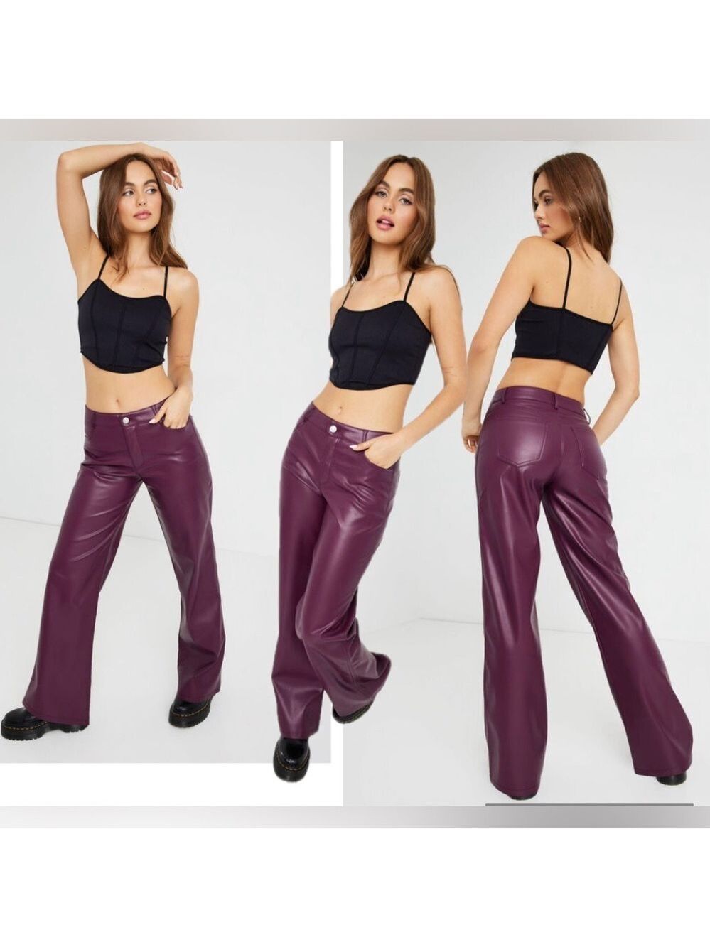 Garage Fig Purple Brooke Faux Leather Low Rise Pant Sz M NWOT Pleather Vegan